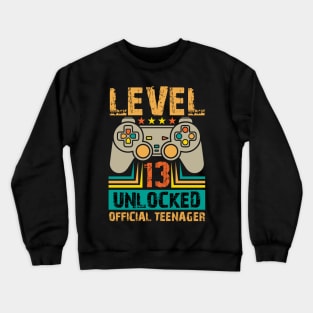13th Birthday Gift Boys Level 13 Unlocked Official Teenager Crewneck Sweatshirt